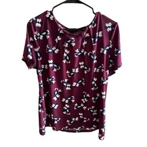 Banana Republic Floral Print Short Sleeve Top - Purple and White
